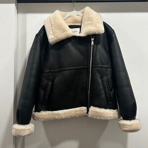 Frame Denim Black and Cream Leather Jacket